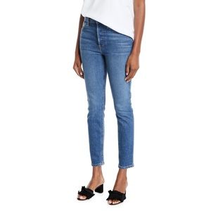 Brand new without tags Re/done skinny ankle crop high rise jeans in dark wash